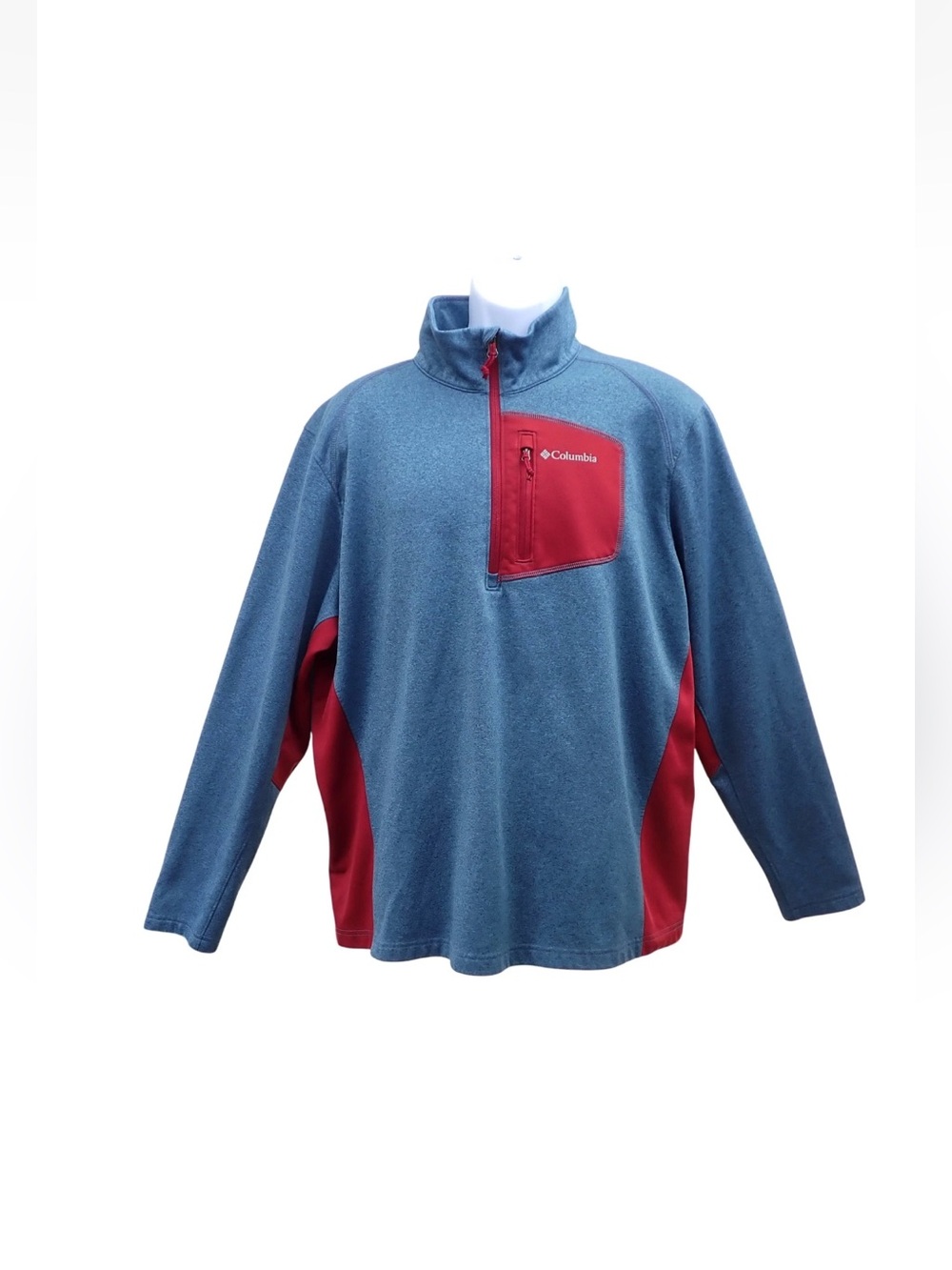 Columbia Pullover Mens XL Blue Red Half Zip Outdoor Fleece Sweater Pocket